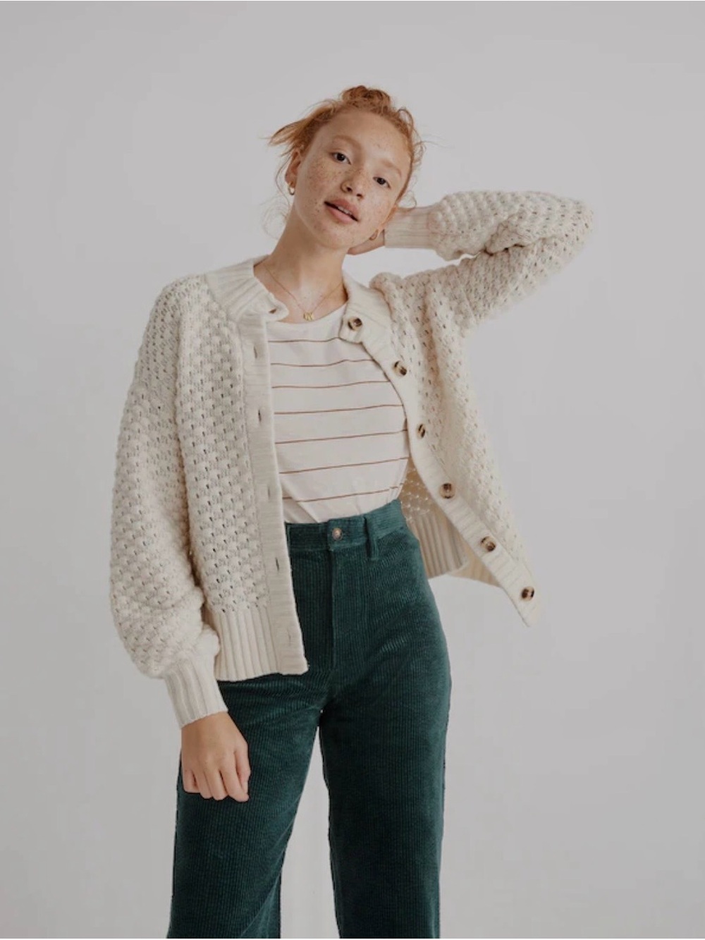 Madewell Ivory Basketweave Button-Up Cardigan